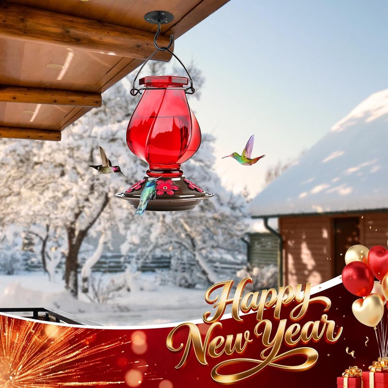 BOLITE Hummingbird Feeder, Glass Hummingbird Feeders for Outdoors Hanging, with Ant Moat and Five Feeding Ports, 22 Ounces, Leak Proof, Red, Birthday Gifts for Women Men, Gifts for Mom Dad - Image 2